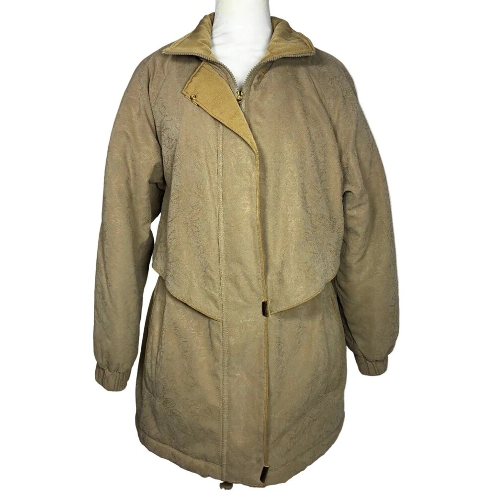 Vintage IZ Sport Gold Embossed Beige Parka Coat Size Medium